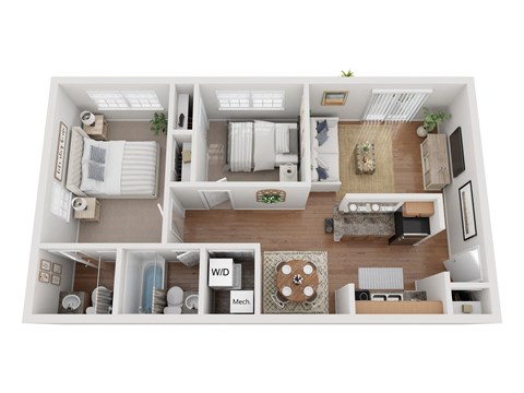 Floor plan for 2 beds, 2 baths, 840 sqft